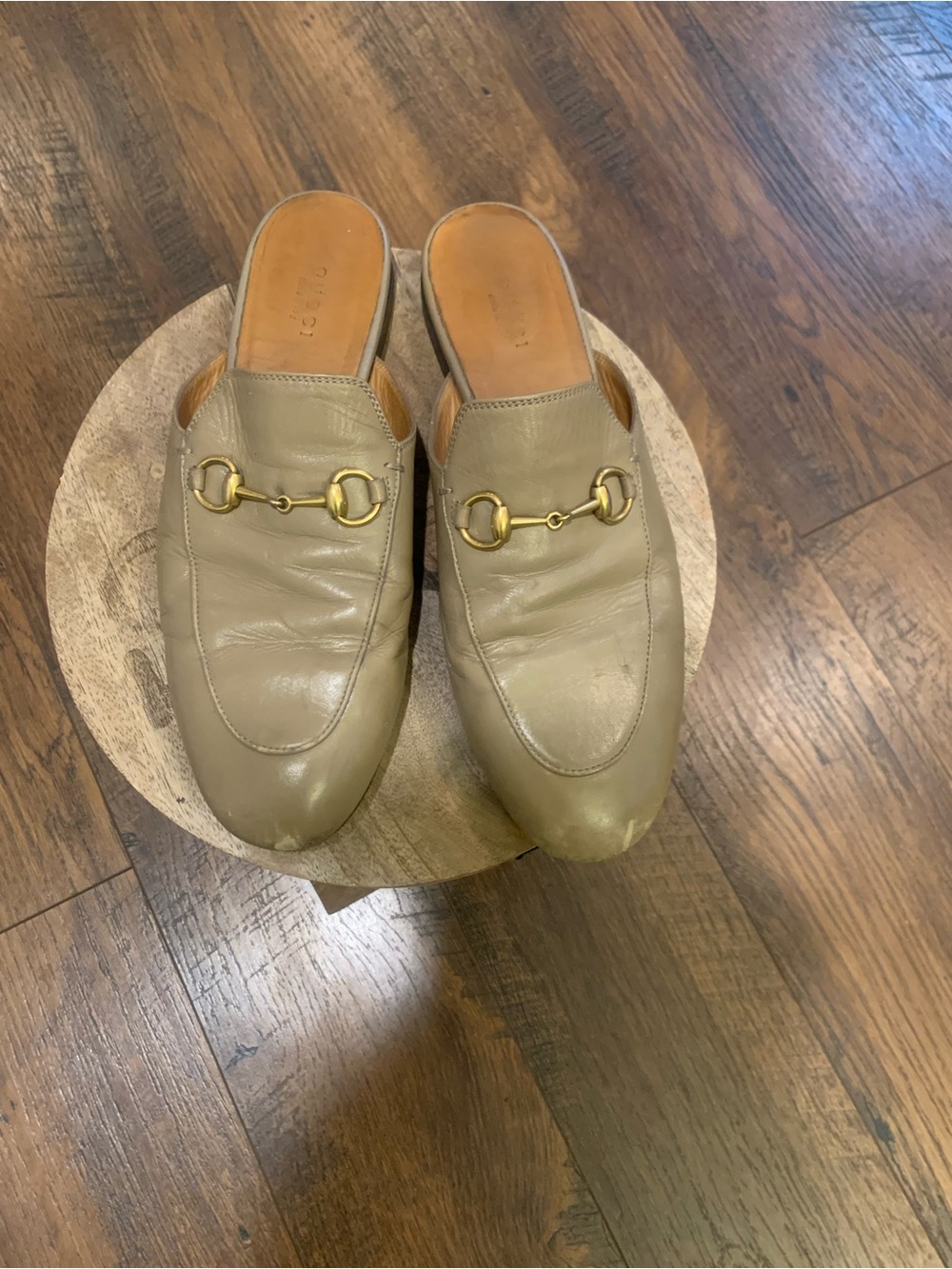 Gucci Taupe Leather Horsebit Mule Slip-On